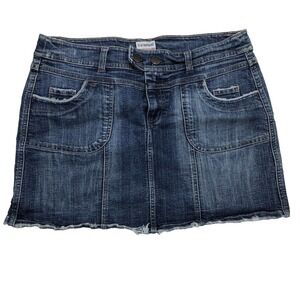 No Boundaries Jean Skirt Junior 13 Stretch Blue Denim Distressed hem and pockets